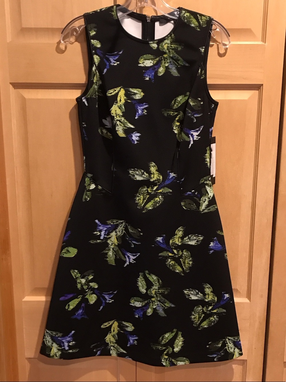 New Marc New York Black Sleeveless Mini Dress with Green and Blue Floral Print